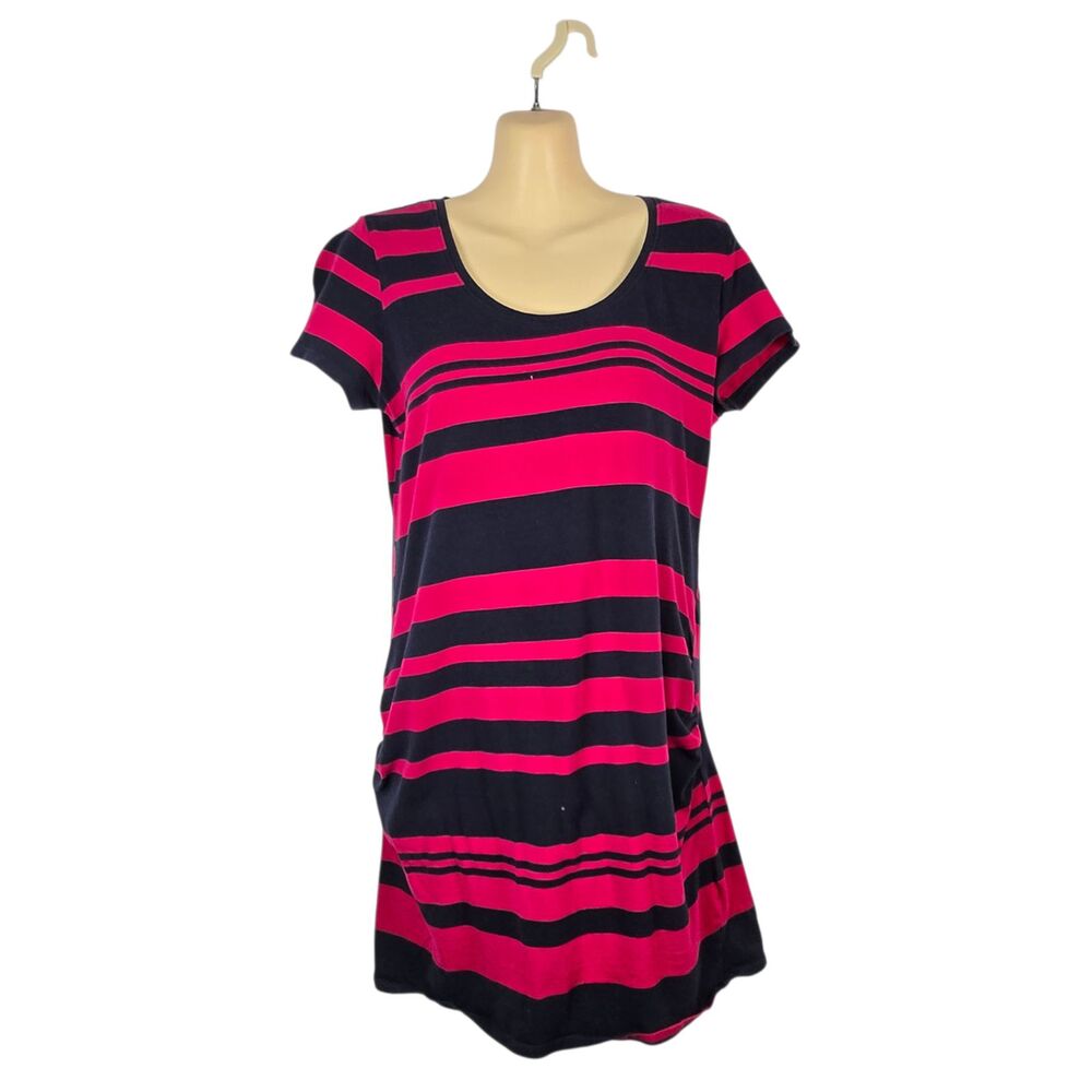 BumpStart Motherhood Maternity Shirt Size M Pink Navy Striped Short Sleeve